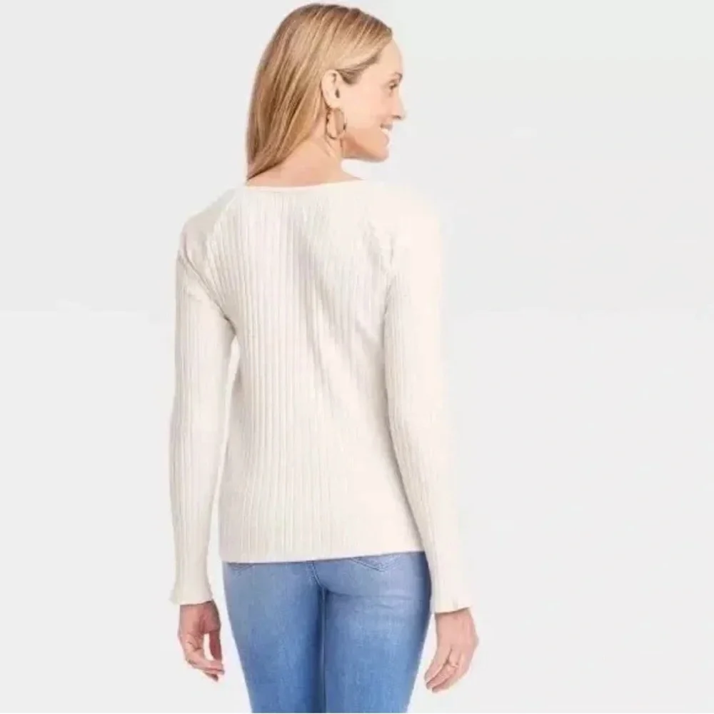 Knox Rose Women's Slim Fit Long Sleeve Ribbed T-Shirt Cream Size XXL NWT - Picture 8 of 8